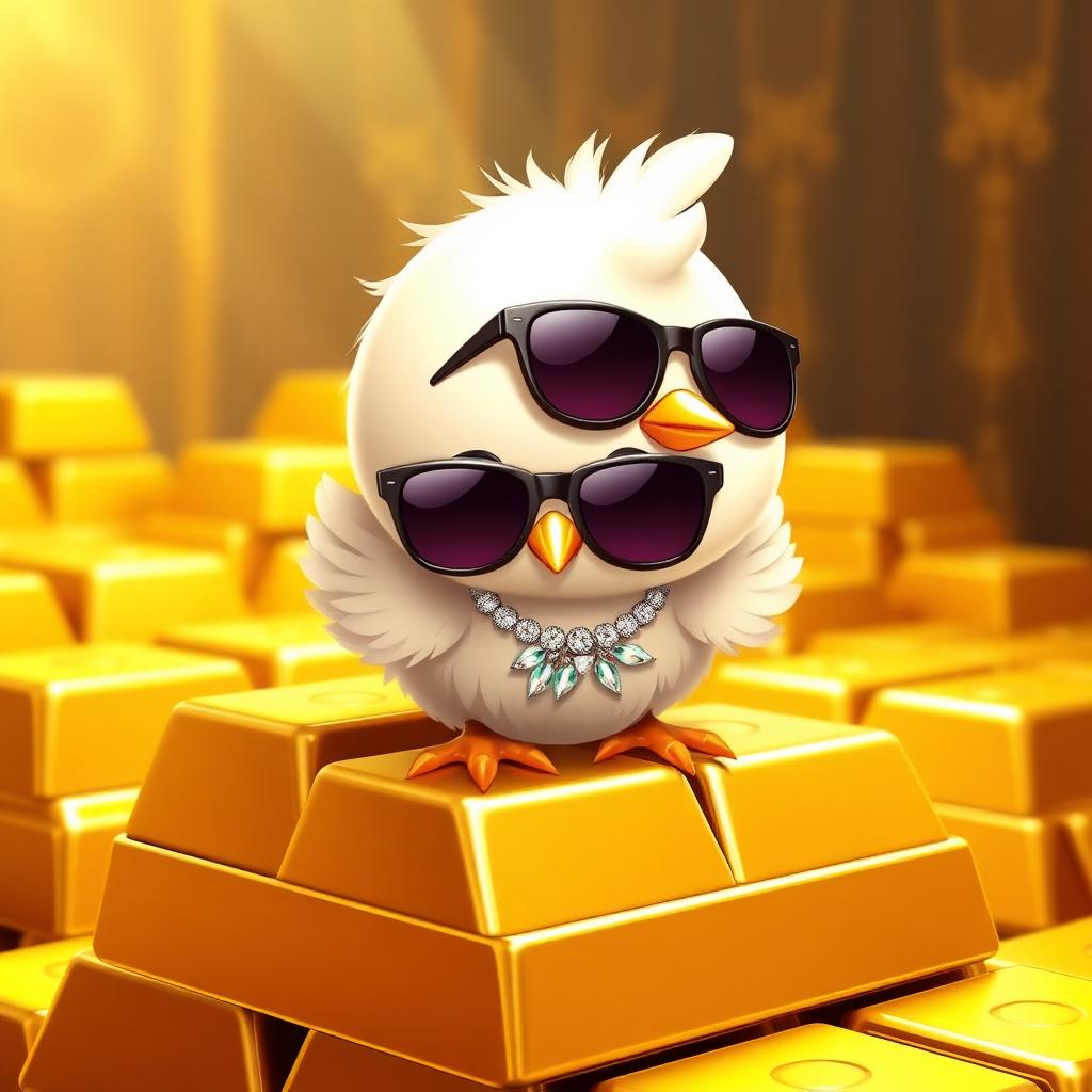 Chick on gold bars